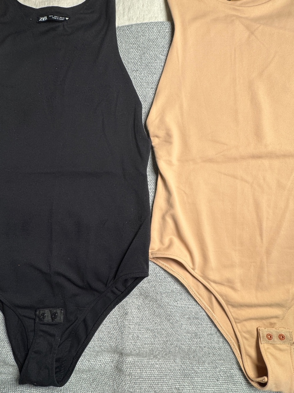 Zara Black & Tan Sleeveless Stretch Bodysuit Pair Bundle